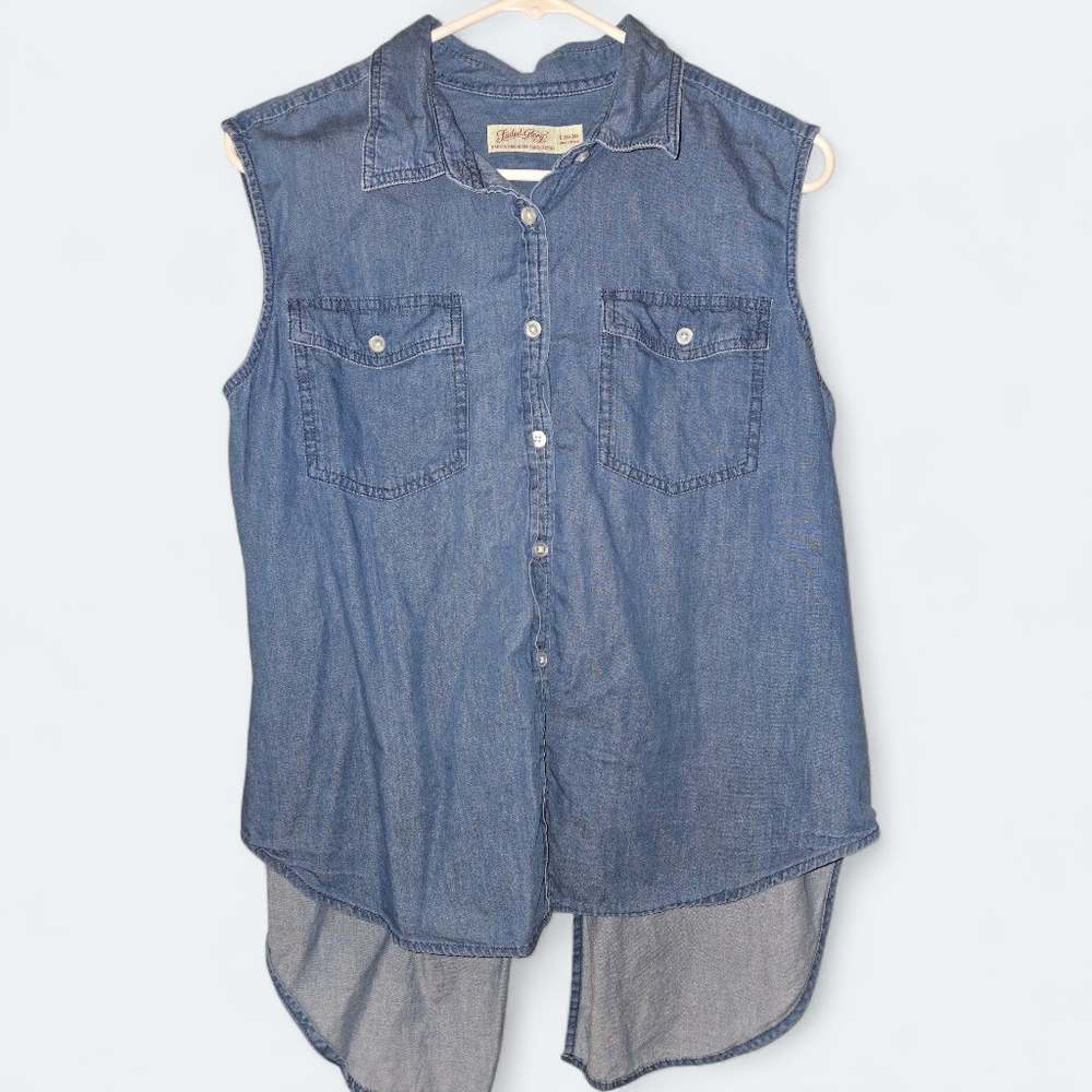 Faded Glory Sleeveless Denim Button-Up Shirt